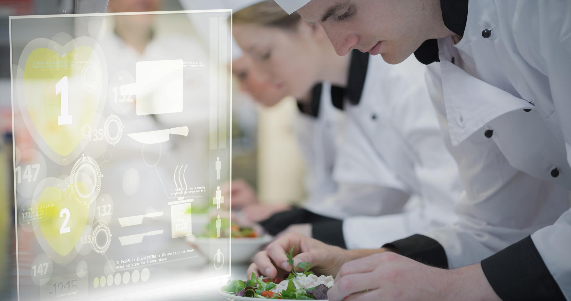 Students practicing plated service in studio